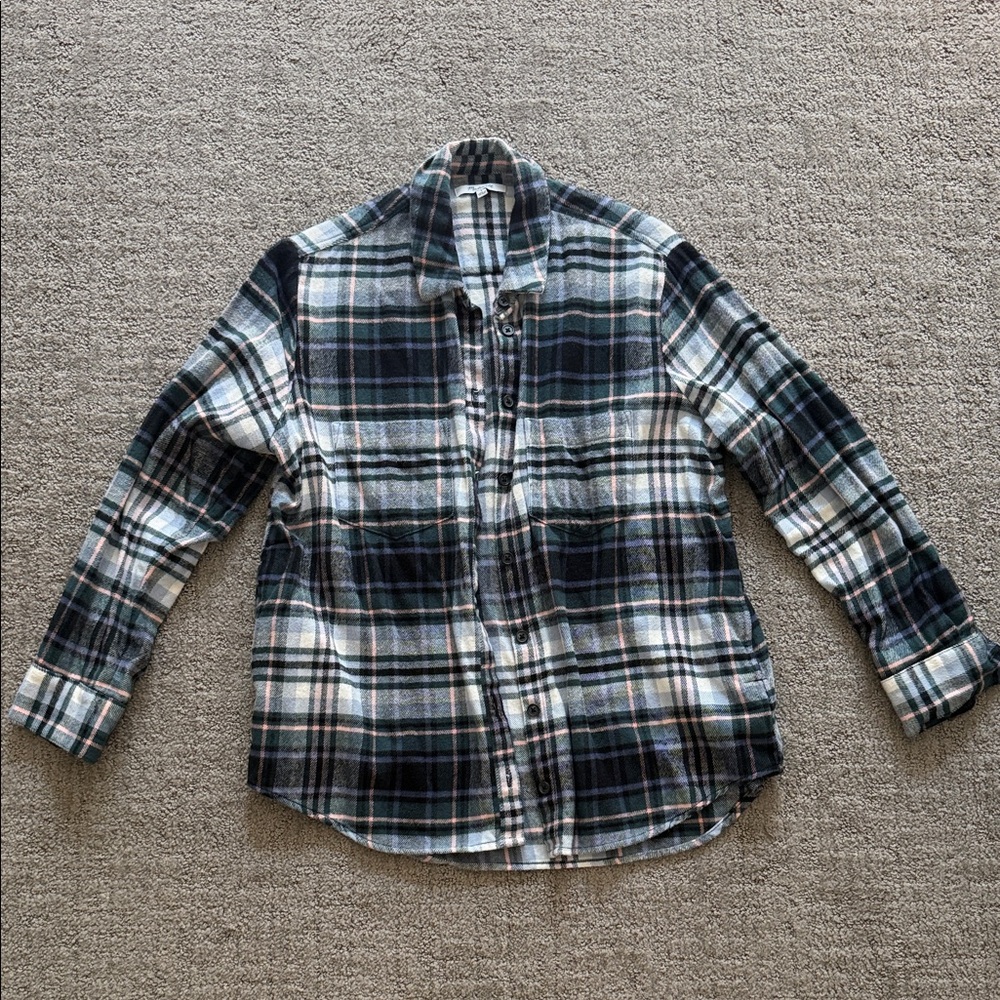 Madewell Teal and Blue Plaid Flannel Shirt